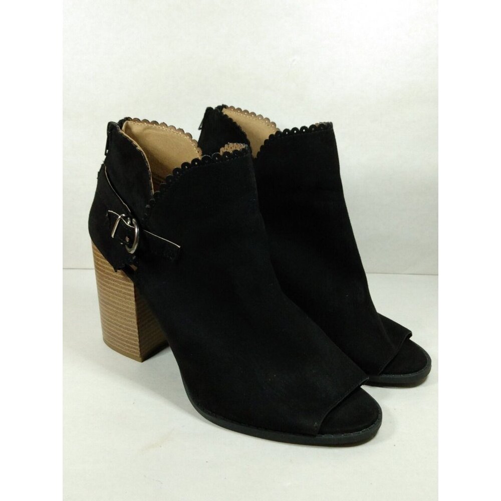 Maurices Taryn Womens Sz 10 Black Faux Suede Block Heel Open Toe Ankle Booties